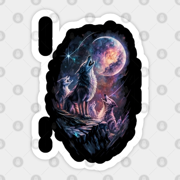 Celestial Wolf Pack Sticker by SimpliPrinter